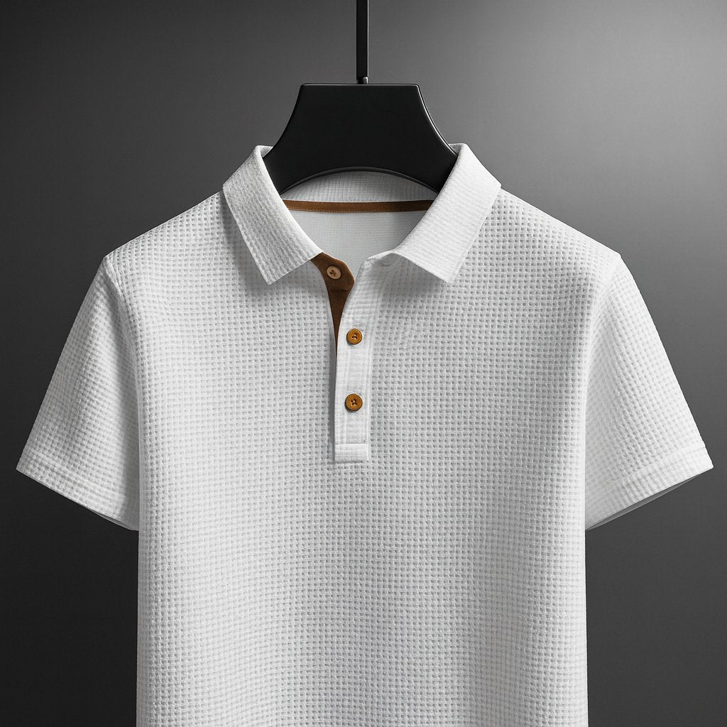 Men's Waffle-Knit Polo Shirt - White