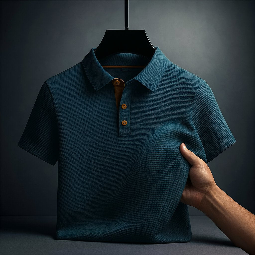 Men's Waffle-Knit Polo Shirt - Indigo