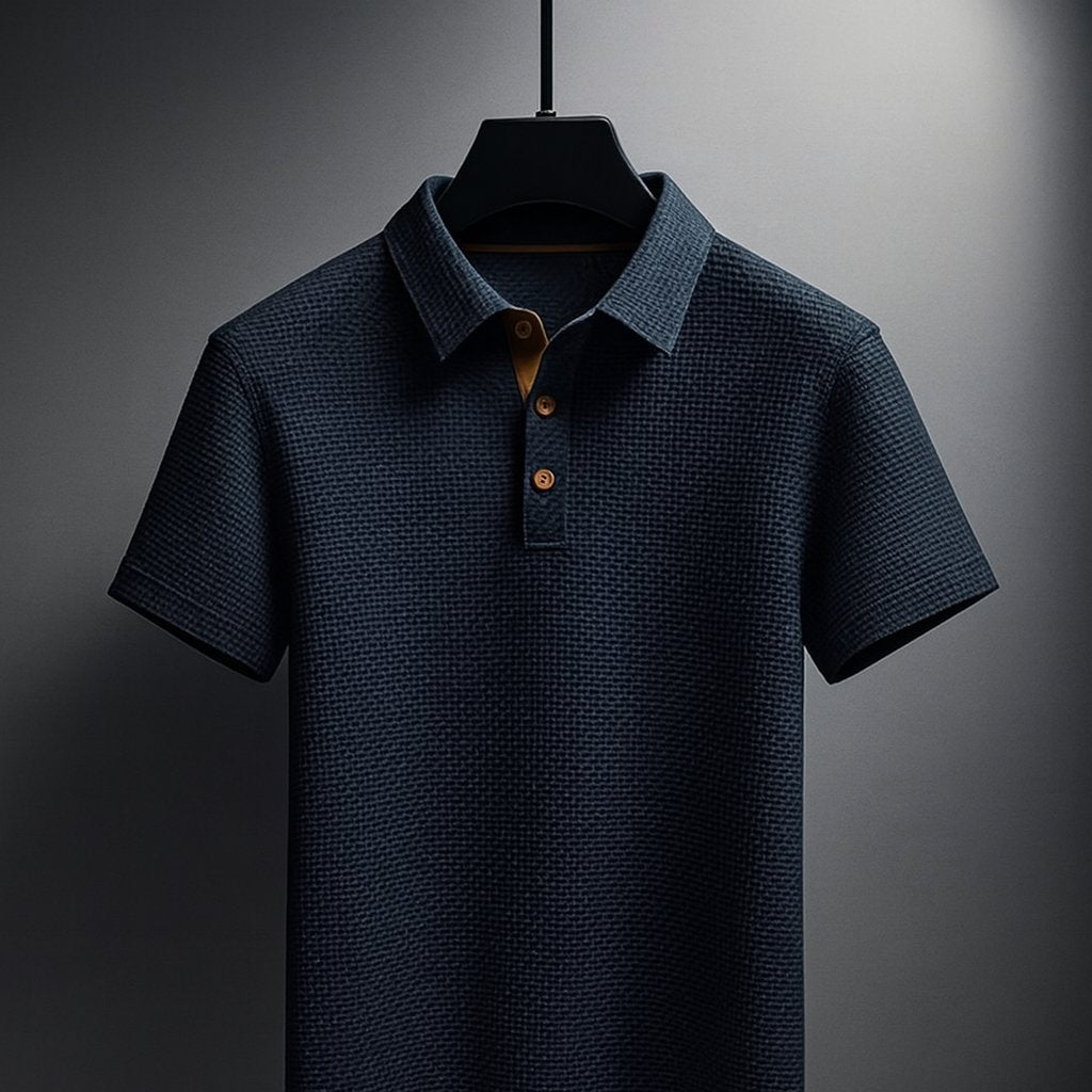 Men's Waffle-Knit Polo Shirt - Navy Blue