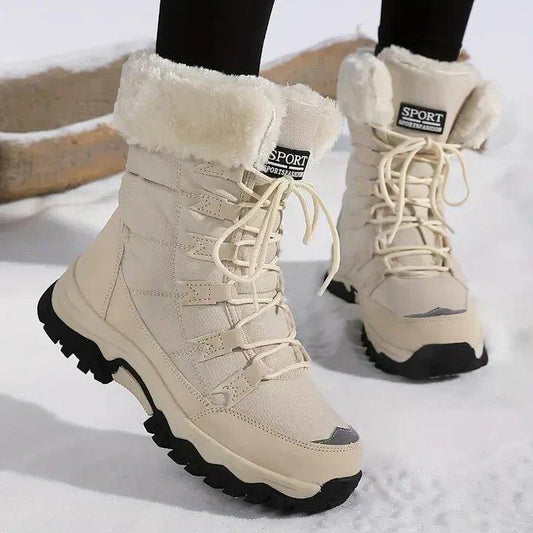 Faux Fur Snow Boots - Beige