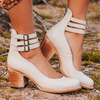 Block Heel Pumps - White