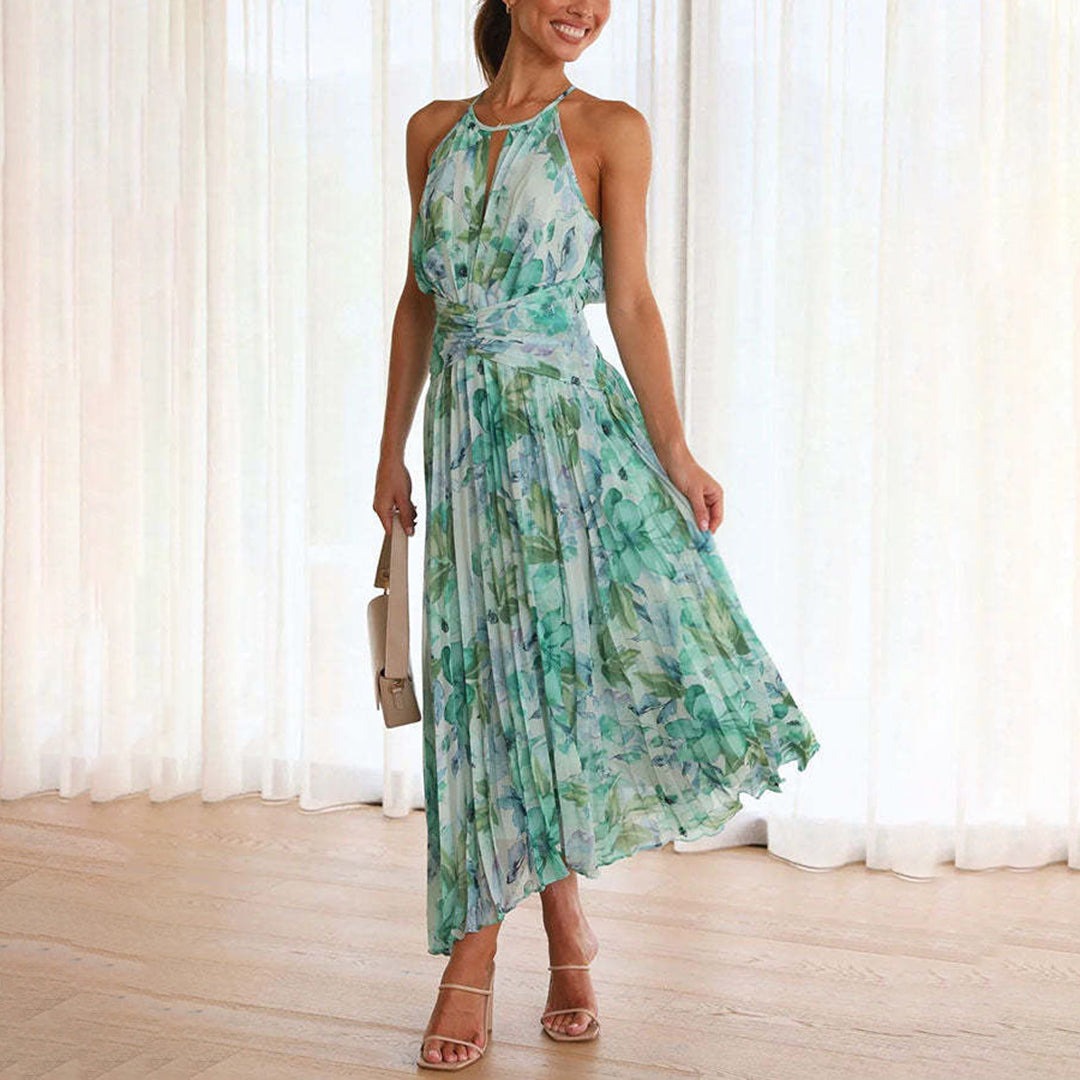 Floral Halter Maxi Dress - Green