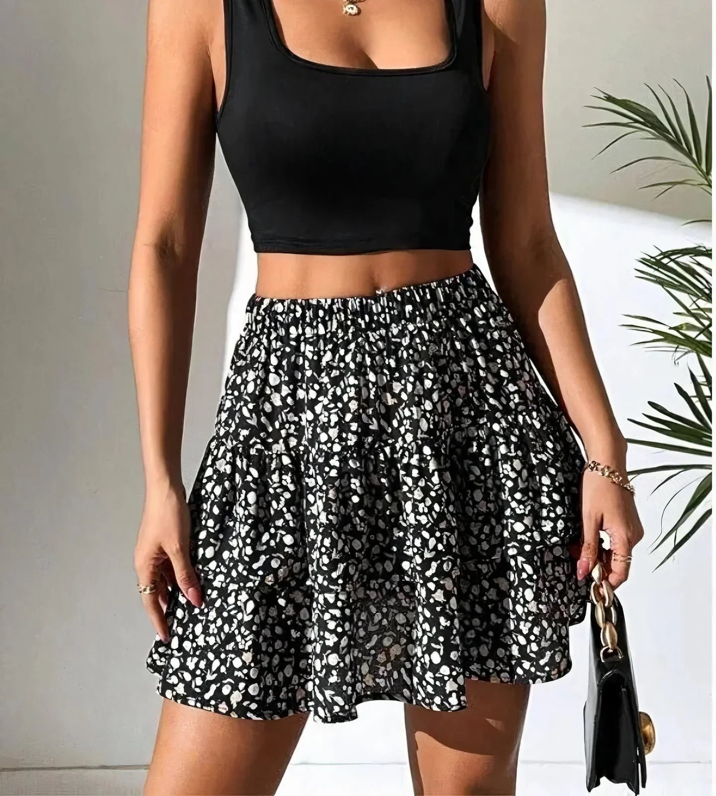 Ruffle Mini Skirt - Black/ White