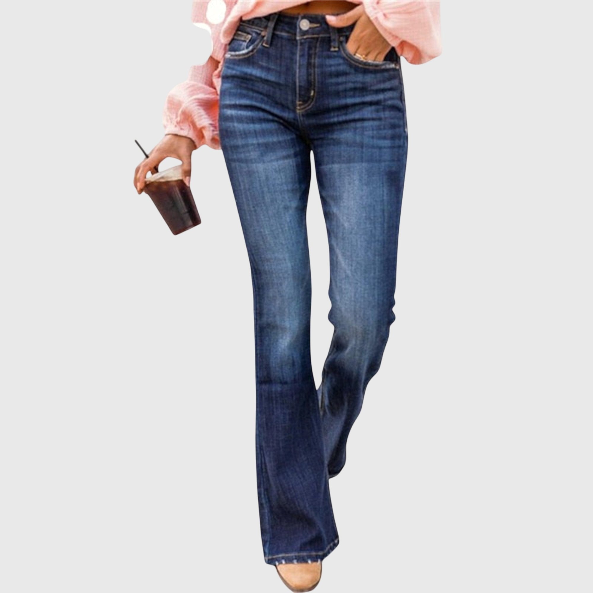 Women's High-Waisted Flare Jeans - Deep Blue