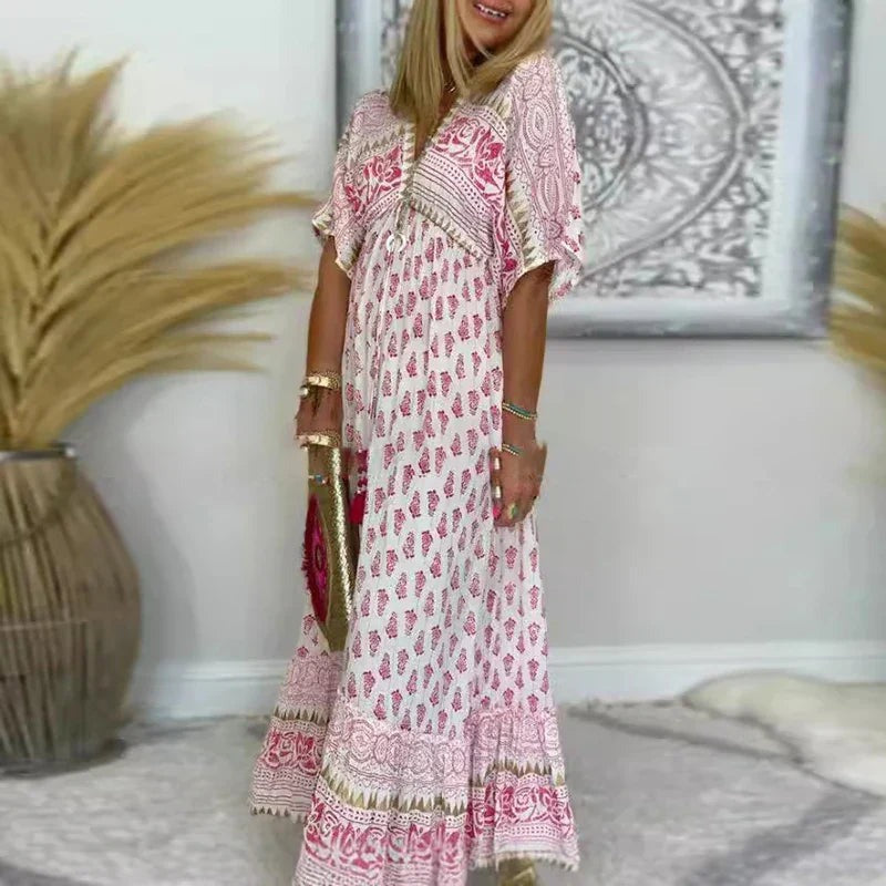 Vacation Boho Maxi Dress - Pink