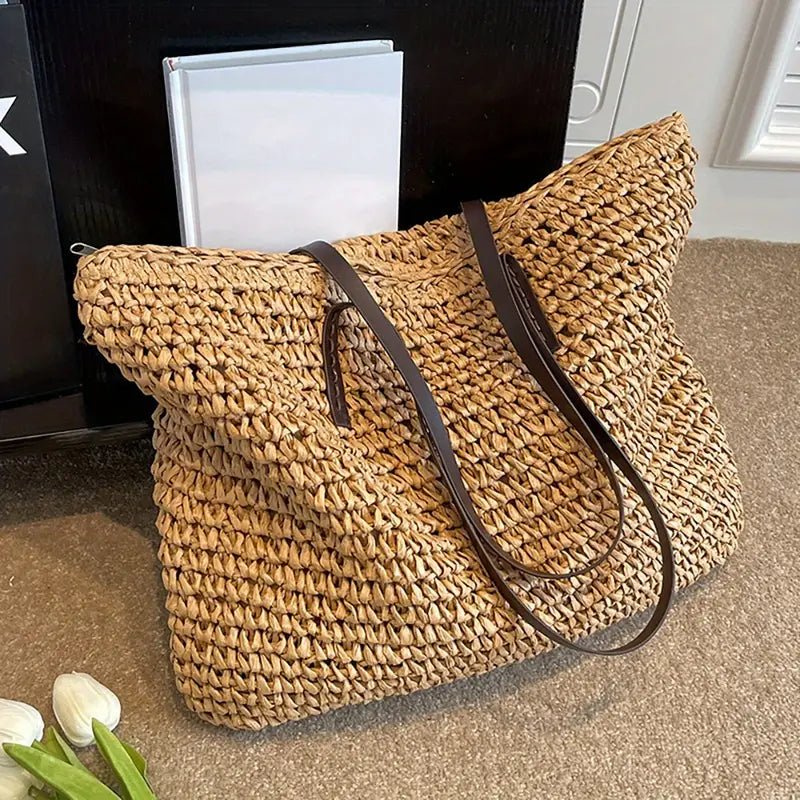 Women's Oversized Beach Tote Bag - Khaki