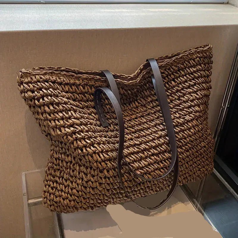 Women's Oversized Beach Tote Bag - Coffee
