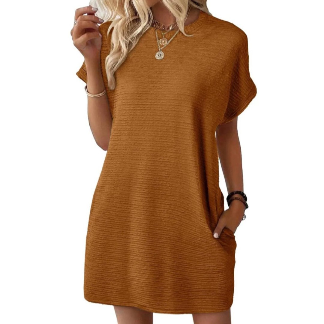 Women's Oversized Mini T-Shirt Dress - Dark Brown