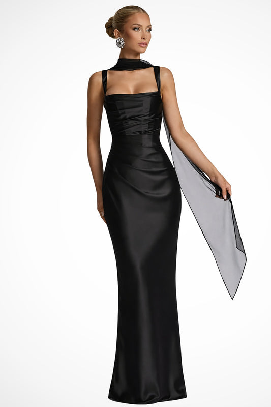 Formal Bodycon Maxi Dress - Black