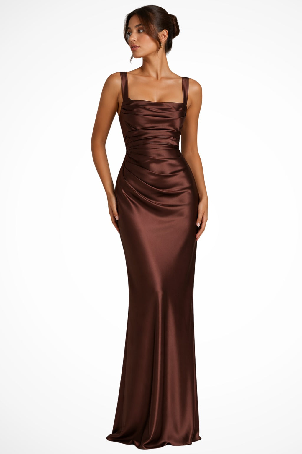 Formal Bodycon Maxi Dress - Brown