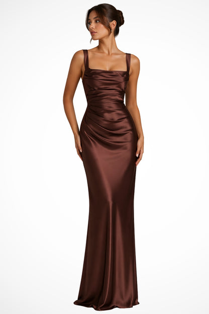 Formal Bodycon Maxi Dress - Brown
