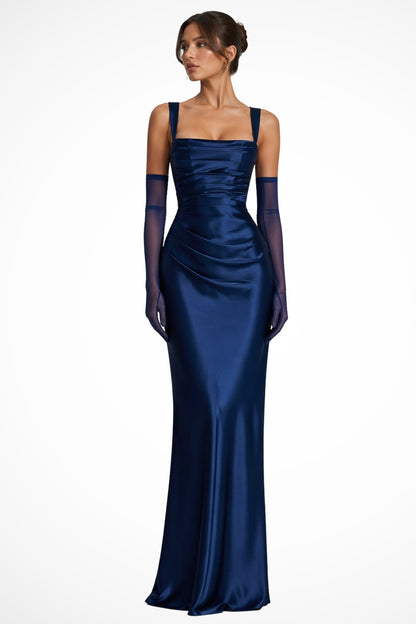 Formal Bodycon Maxi Dress - Navy Blue