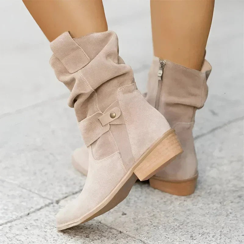 Heeled Ankle Boots - Beige