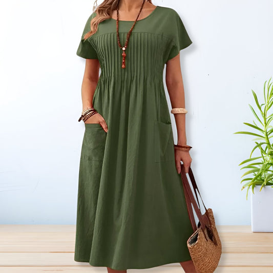 Casual Pleated Maxi Dress - Green