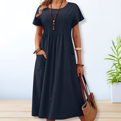 Casual Pleated Maxi Dress - Blue