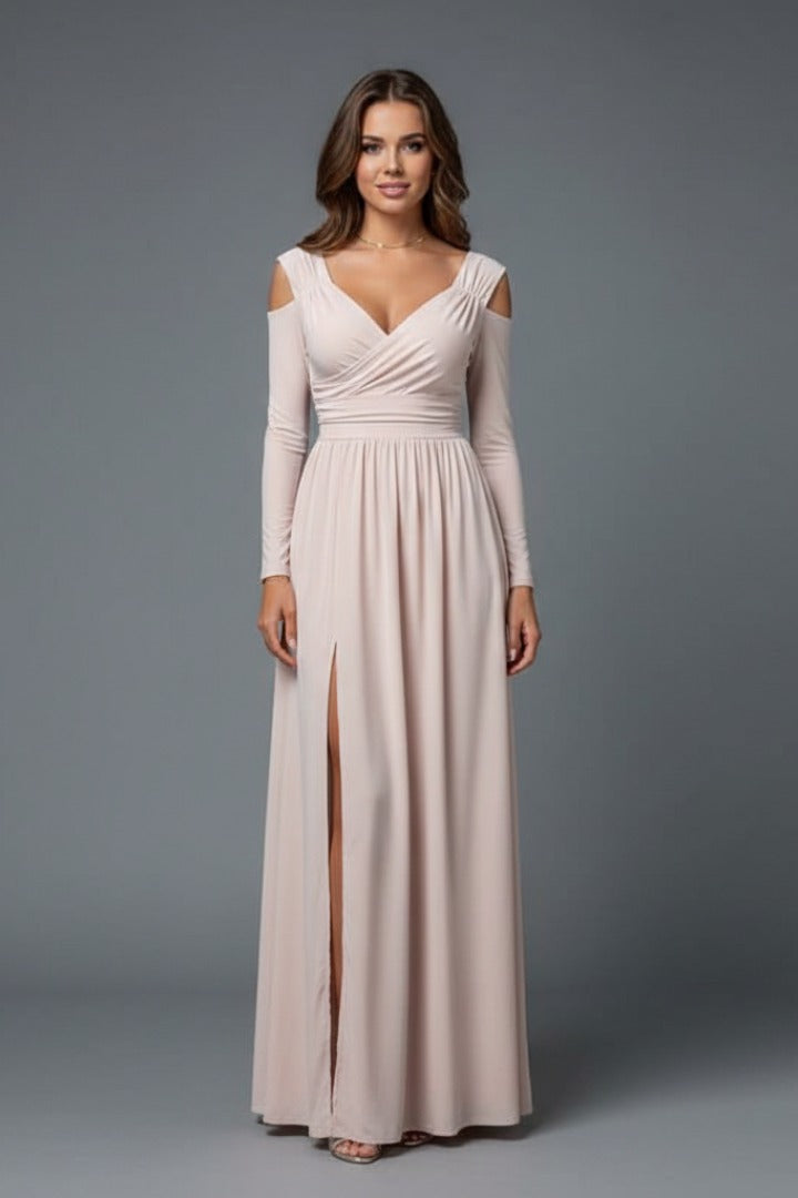 Cold Shoulder Wrap Maxi Dress - Pink