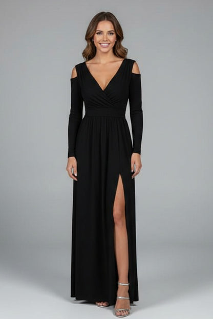 Cold Shoulder Wrap Maxi Dress - Black