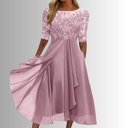 Wedding Guest Lace Midi Dress - Pink