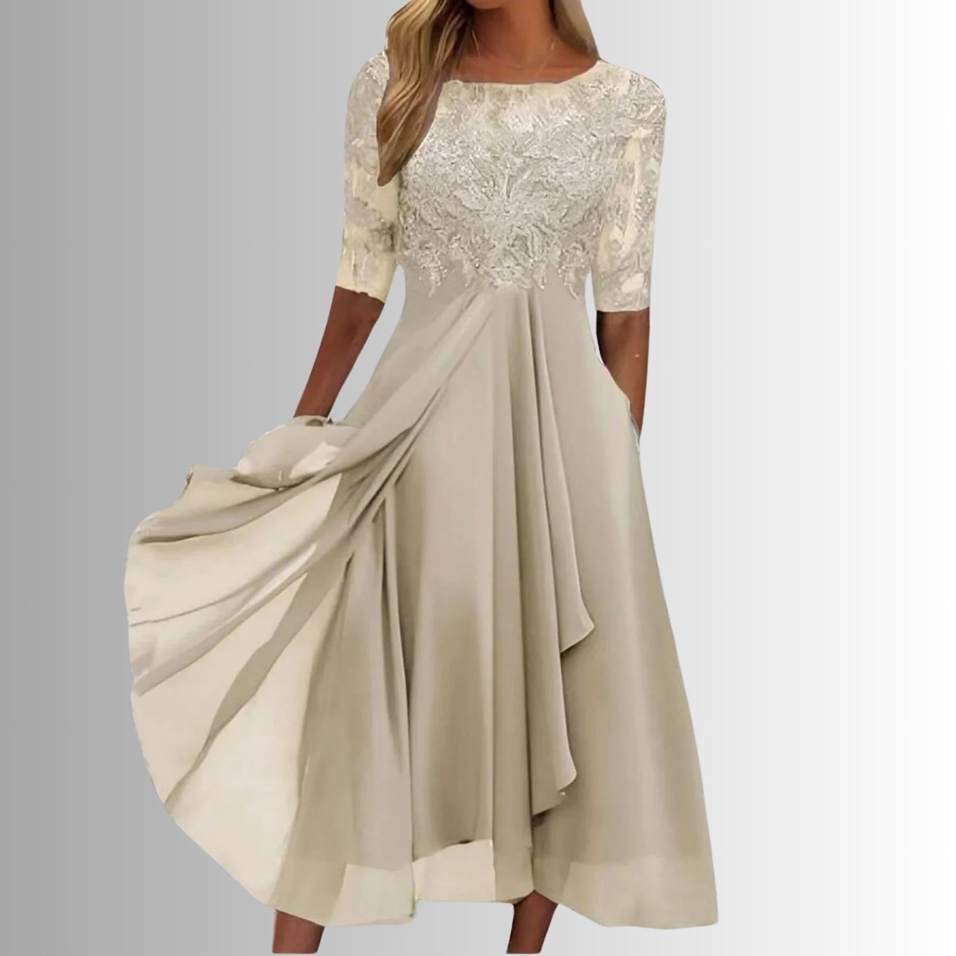 Wedding Guest Lace Midi Dress - Cream