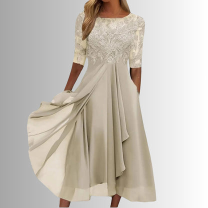Wedding Guest Lace Midi Dress - Cream