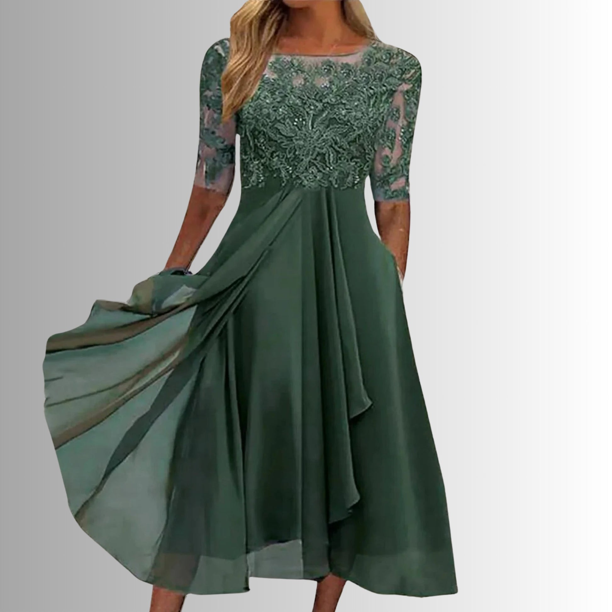 Wedding Guest Lace Midi Dress - Green