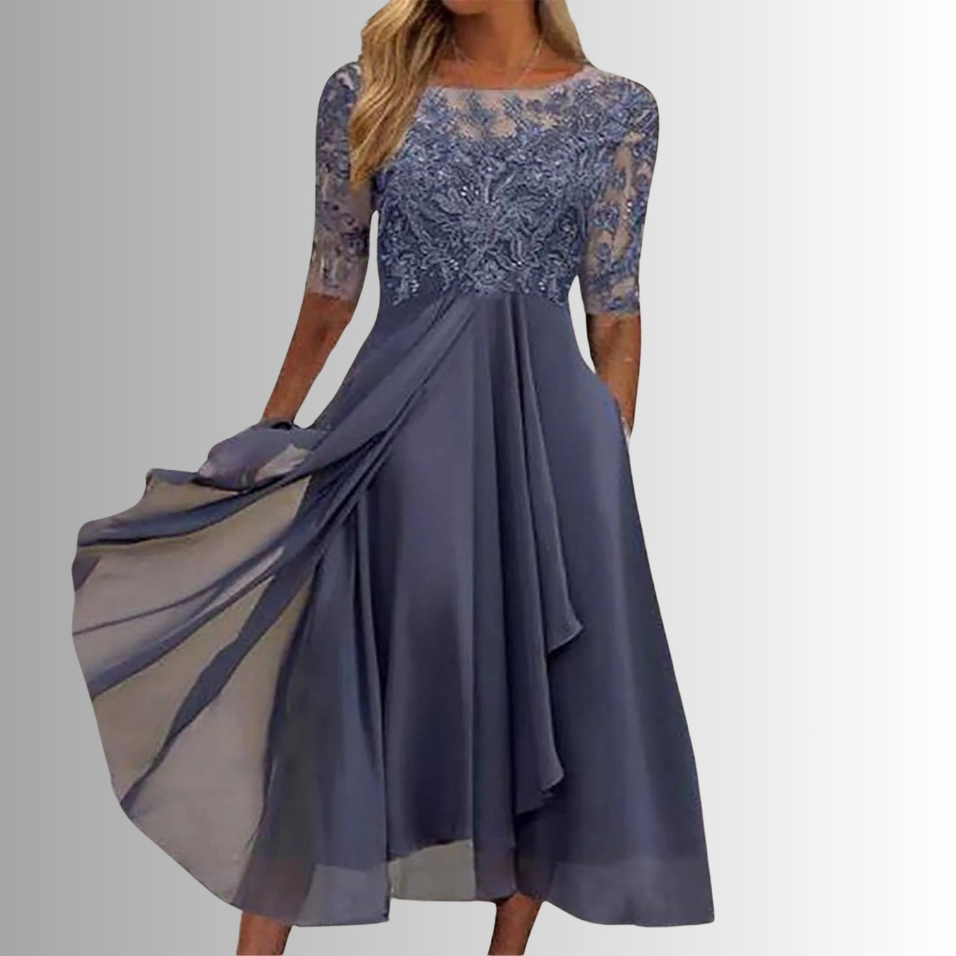 Wedding Guest Lace Midi Dress - Purple