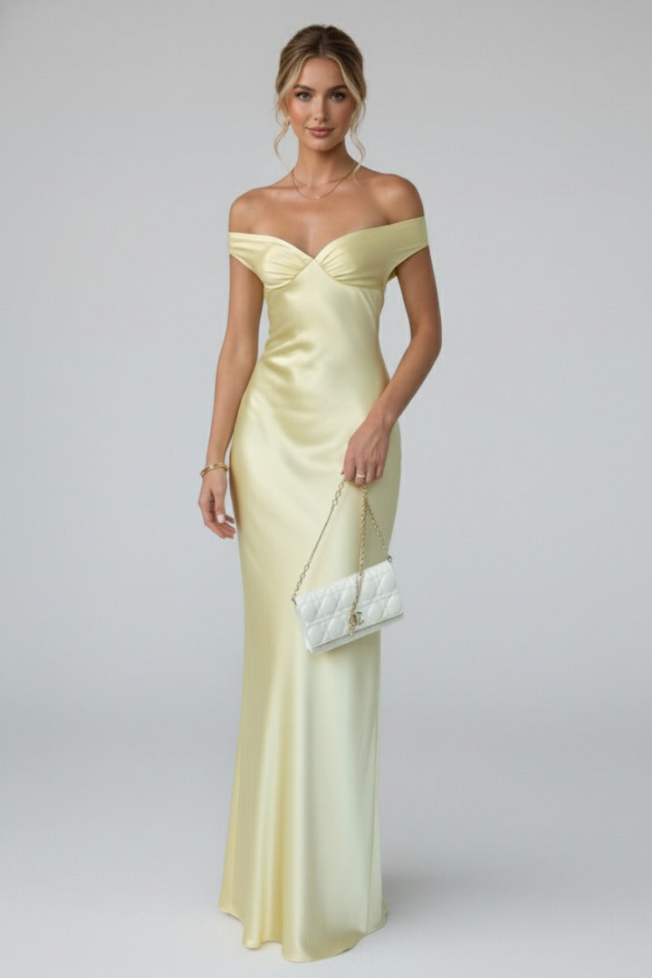 Formal Off Shoulder Maxi Dress - Yellow