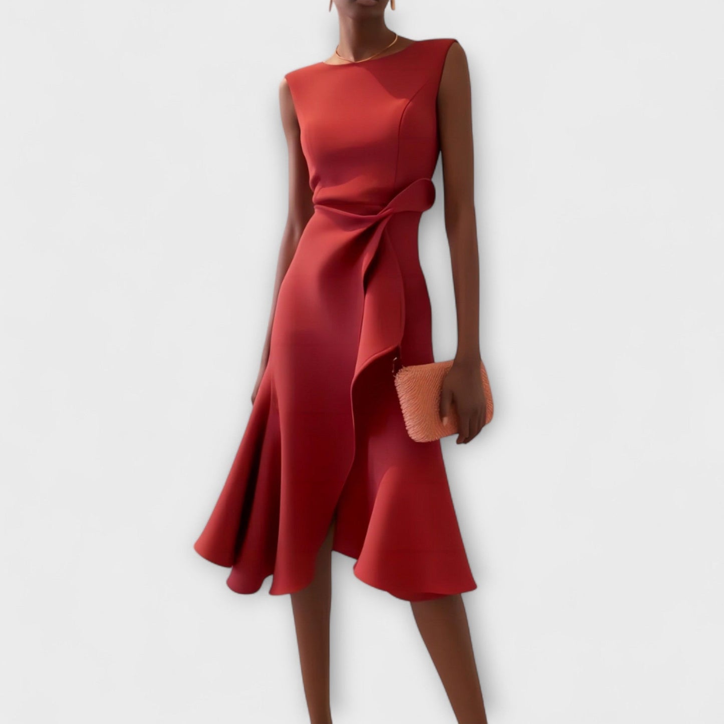 Formal Wedding Guest Midi Dress - Red