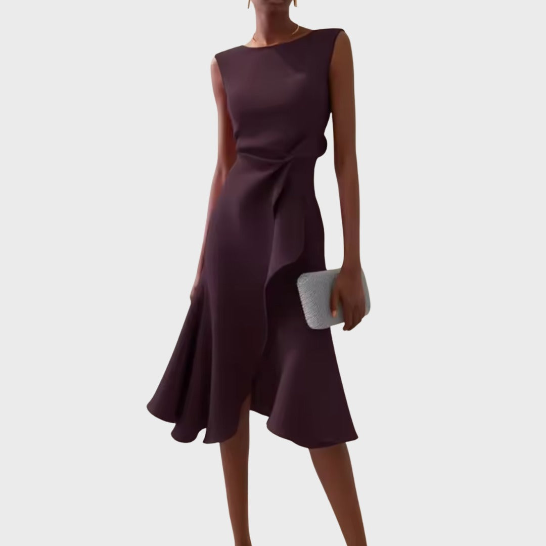 Formal Wedding Guest Midi Dress - Dark Purple