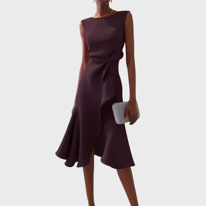 Formal Wedding Guest Midi Dress - Dark Purple