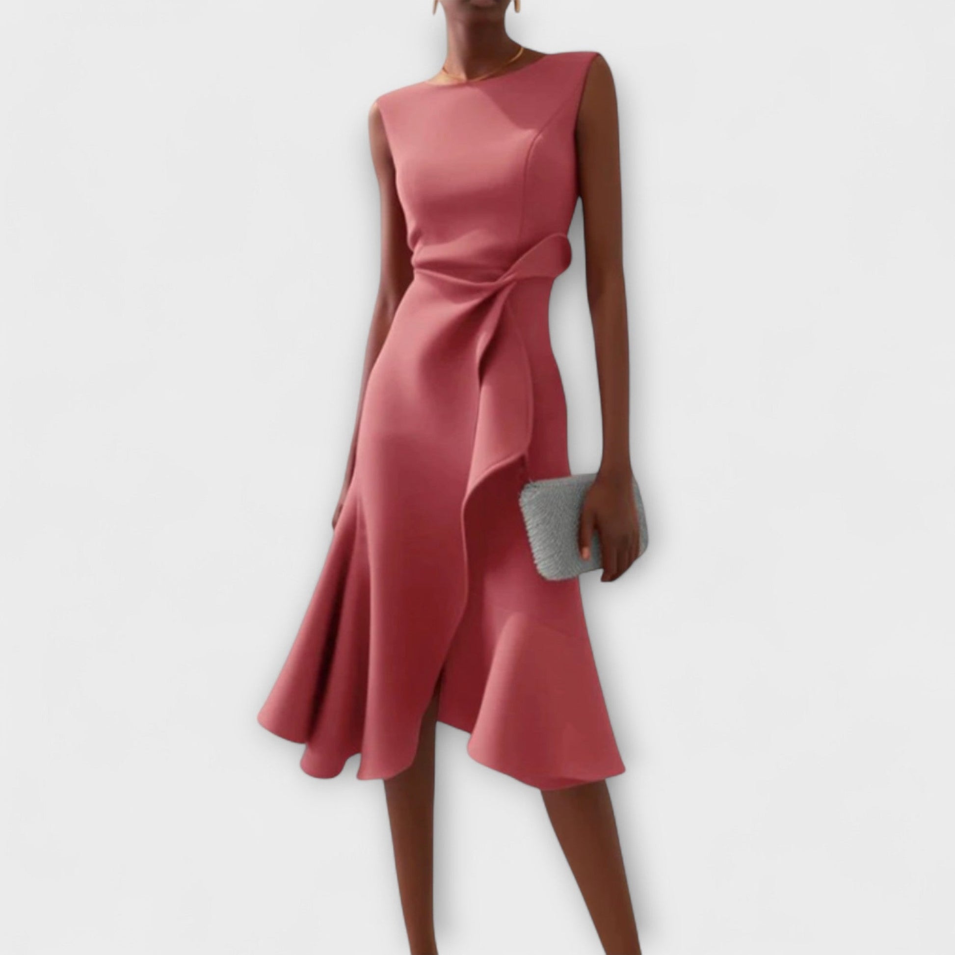 Formal Wedding Guest Midi Dress - Pink