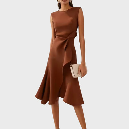 Formal Wedding Guest Midi Dress - Coffee