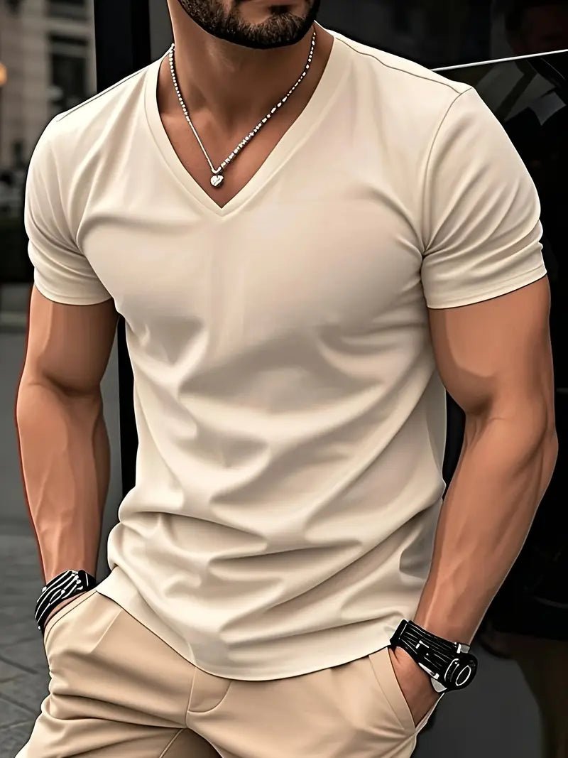 Men's Slim-Fit V-Neck T-Shirt - Beige