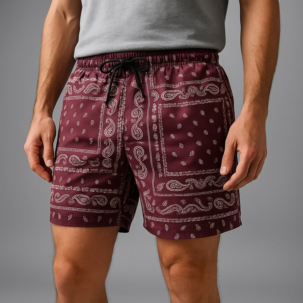 Printed Swim Shorts - Maroon