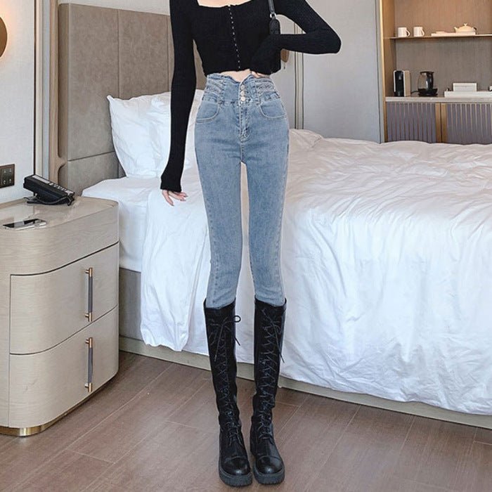 Women's High-Waisted Skinny Jeans - Light Blue