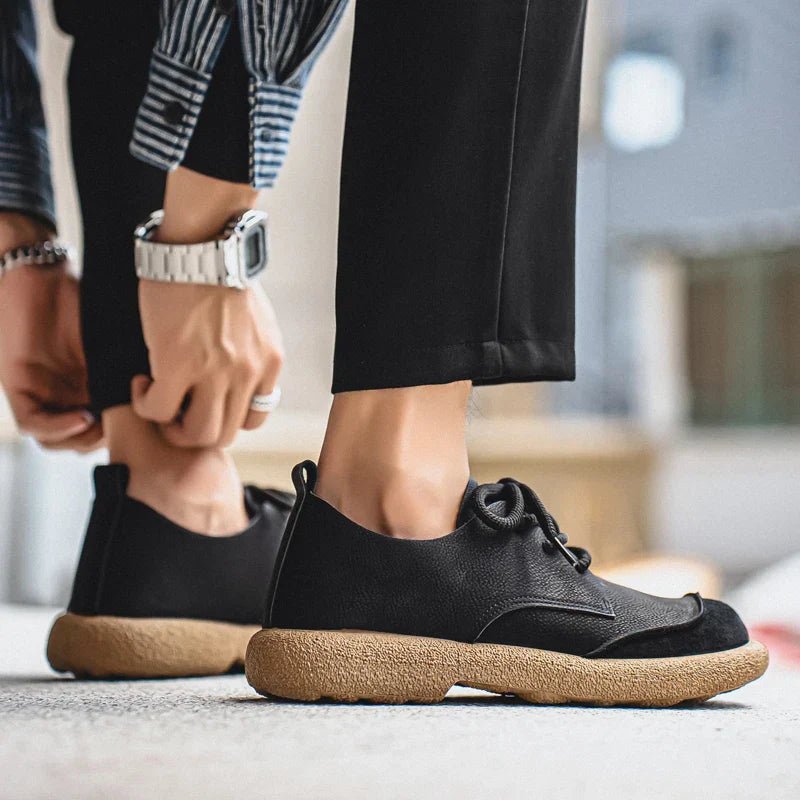 Unisex Leather Derby Shoes - Black