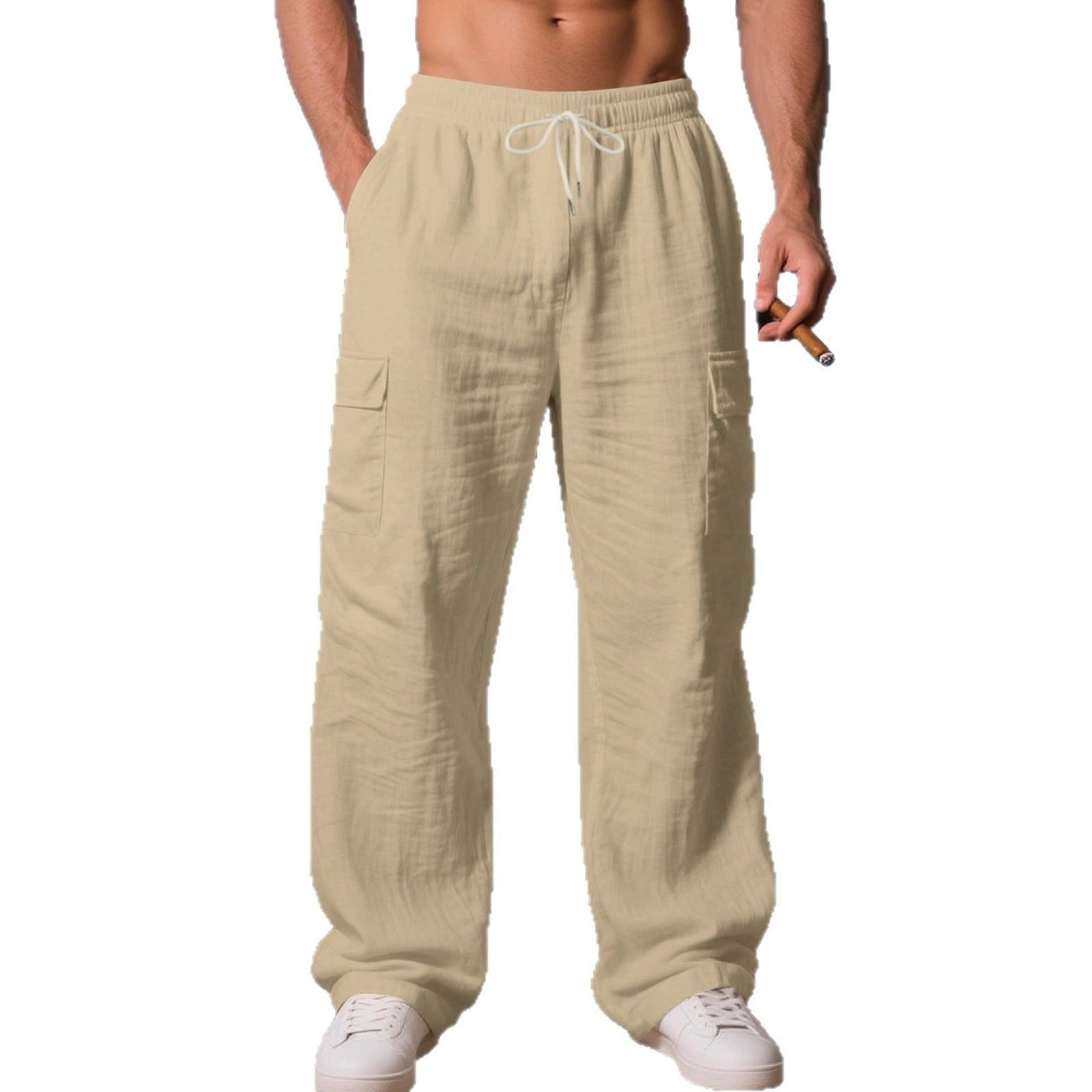 Men's Wide-Leg Linen Cargo Pants