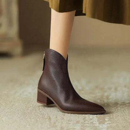 Block Heel Ankle Boots - Brown