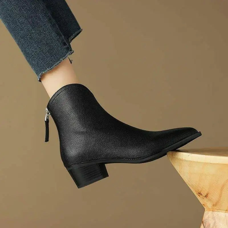 Block Heel Ankle Boots - Black