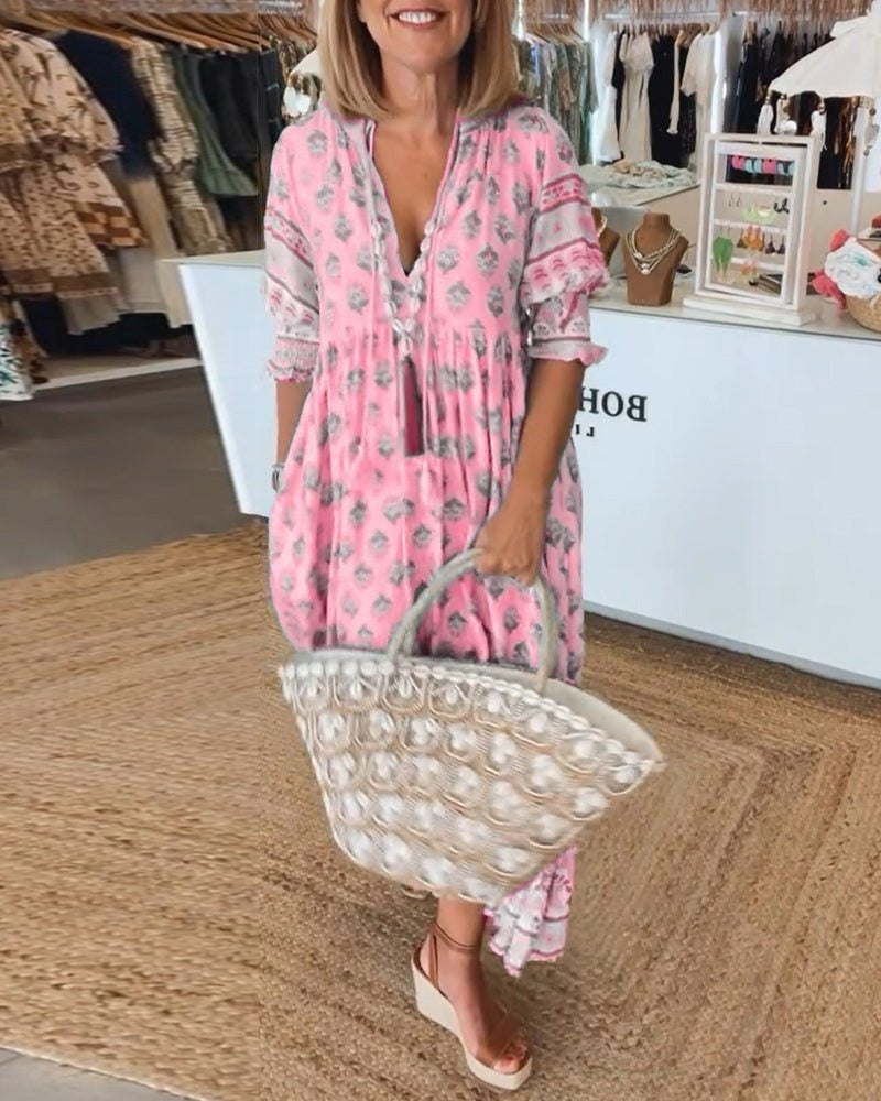 Boho Summer Midi Dress - Pink