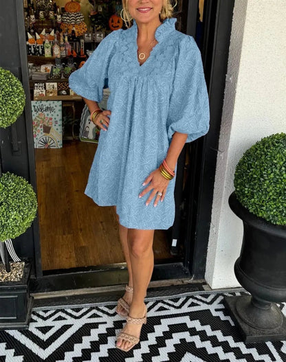 Puff Sleeve Mini Dress - Blue