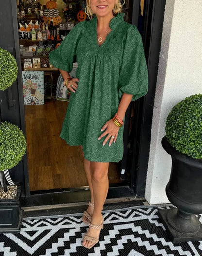 Puff Sleeve Mini Dress - Green
