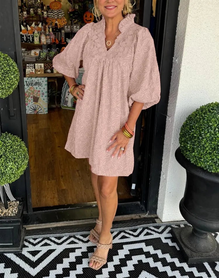 Puff Sleeve Mini Dress - Pink