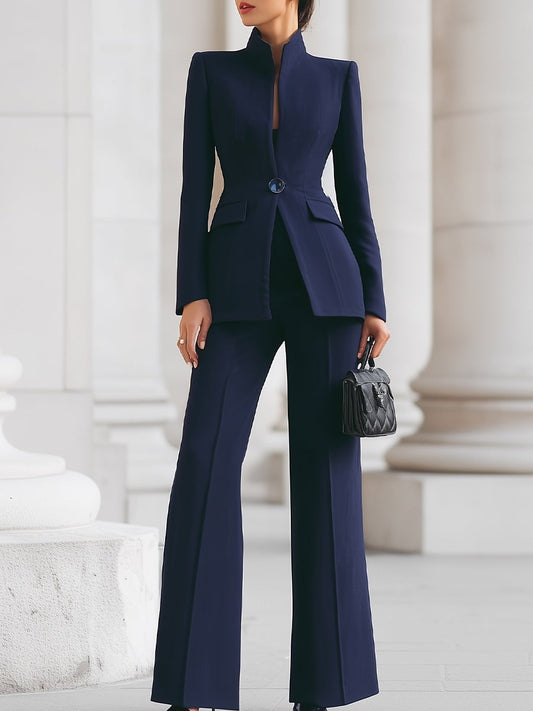 Business Blazer Pants Two Piece Set - Blue (Almost Sold Out)