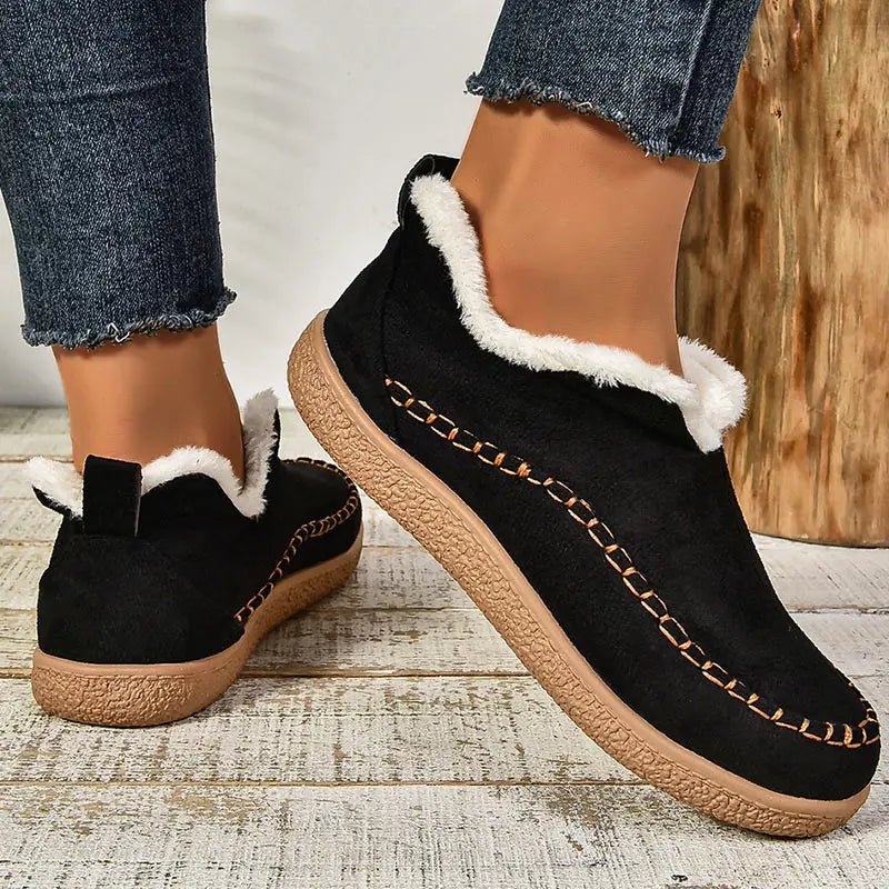 Women's Fur-Lined Suede Moccasins - Black