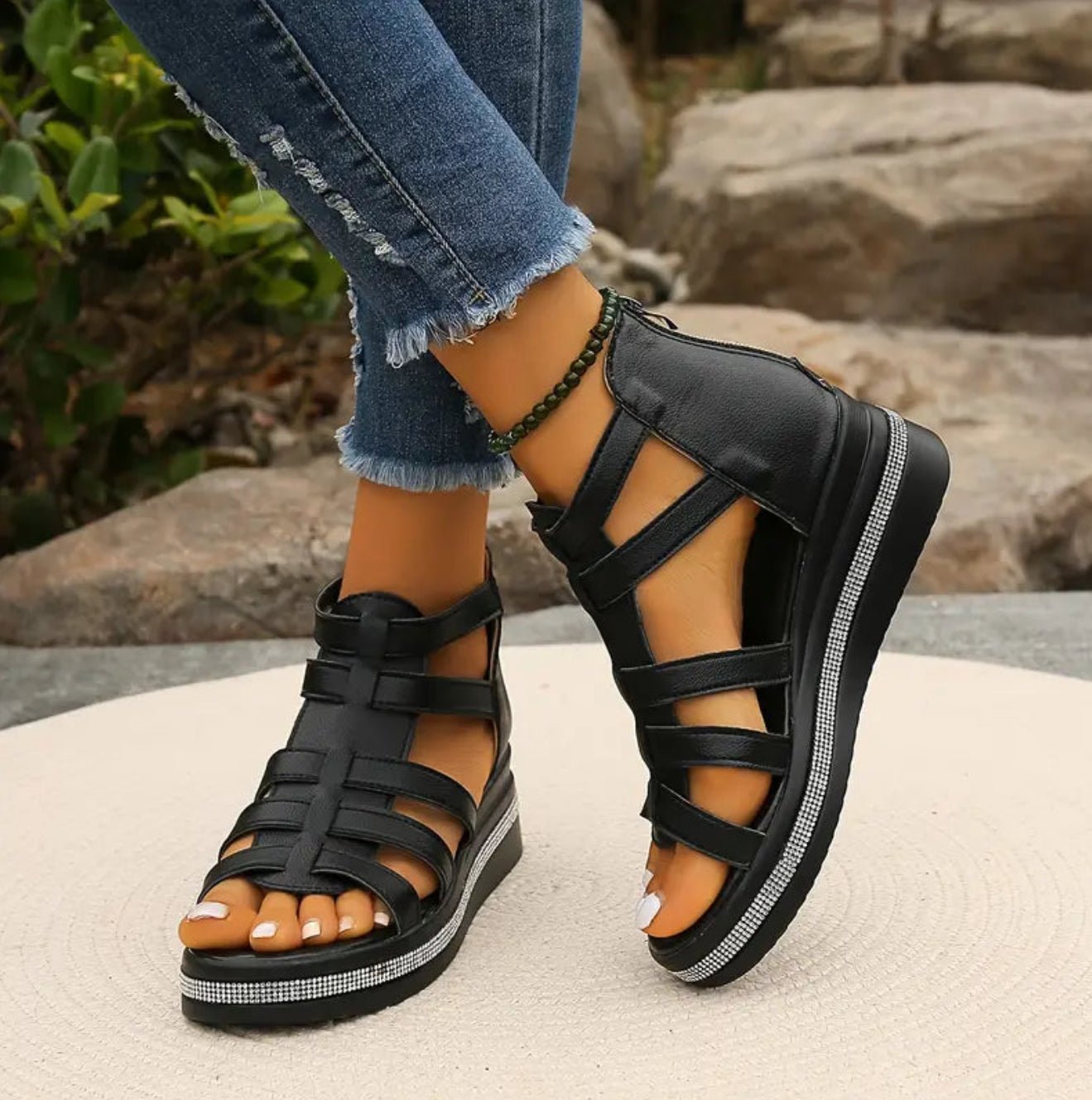 Women's Gladiator Wedge Sandals - Black
