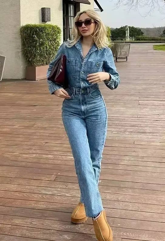 Women's High-Waisted Denim Two-Piece Set - XS