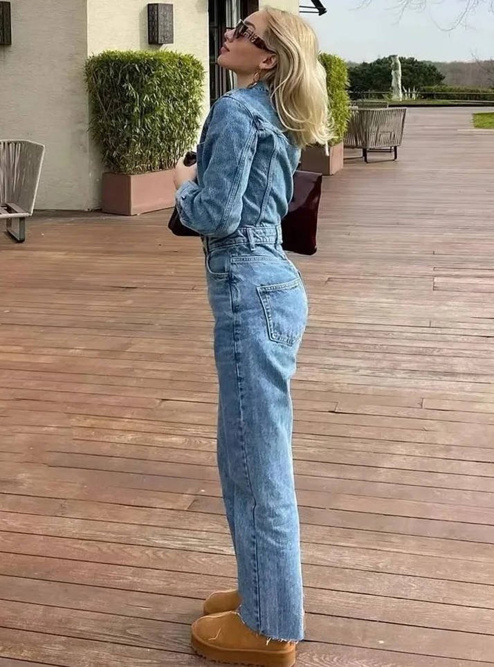 Women's High-Waisted Denim Two-Piece Set - L