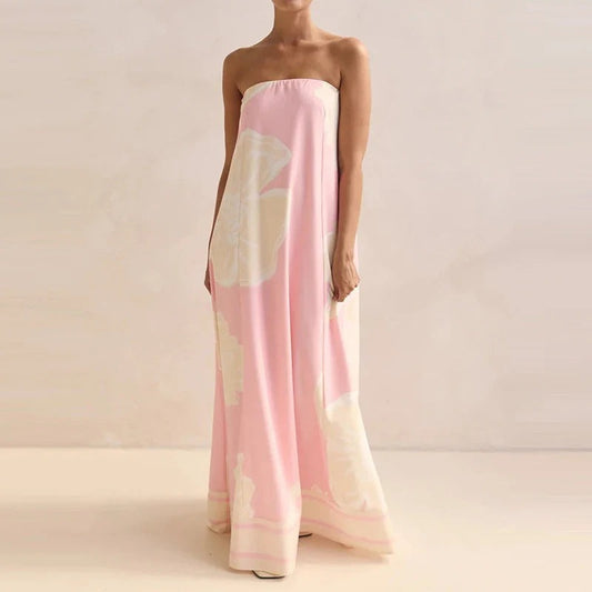 Strapless Floral Maxi Dress - Pink Print
