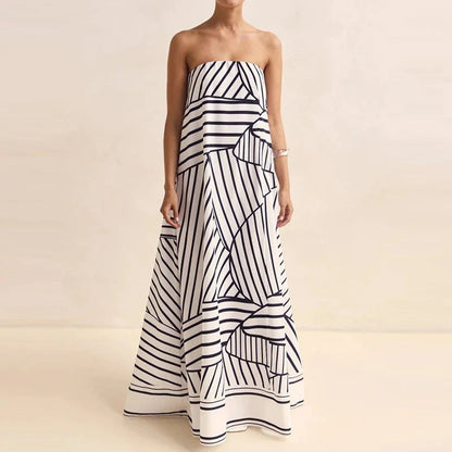 Strapless Floral Maxi Dress - Black Stripe